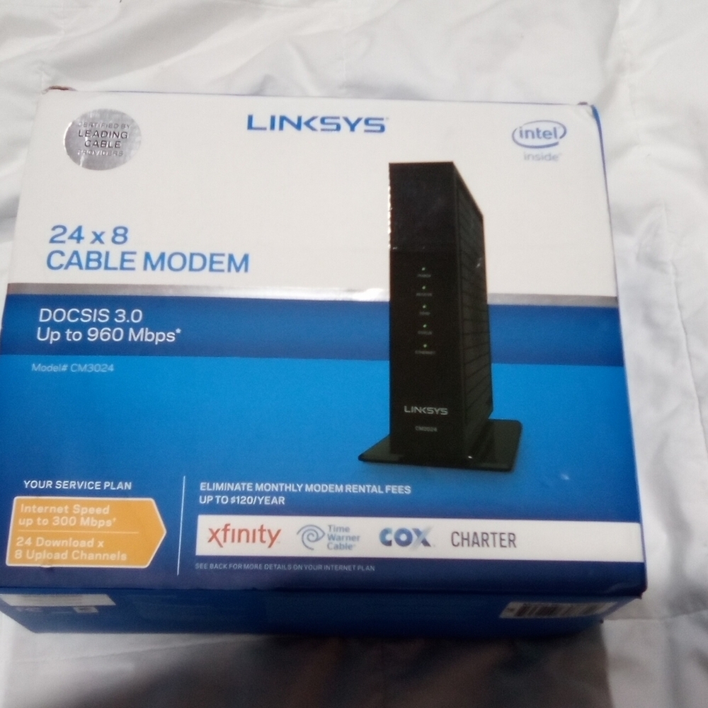 Linksys Blue and Black Cable Modem
